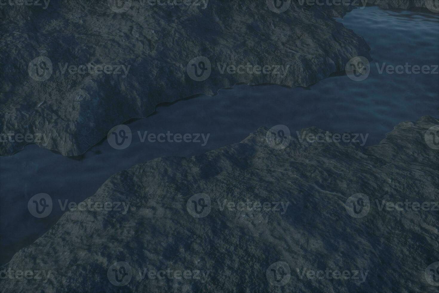 The river between the mountains at night, 3d rendering photo