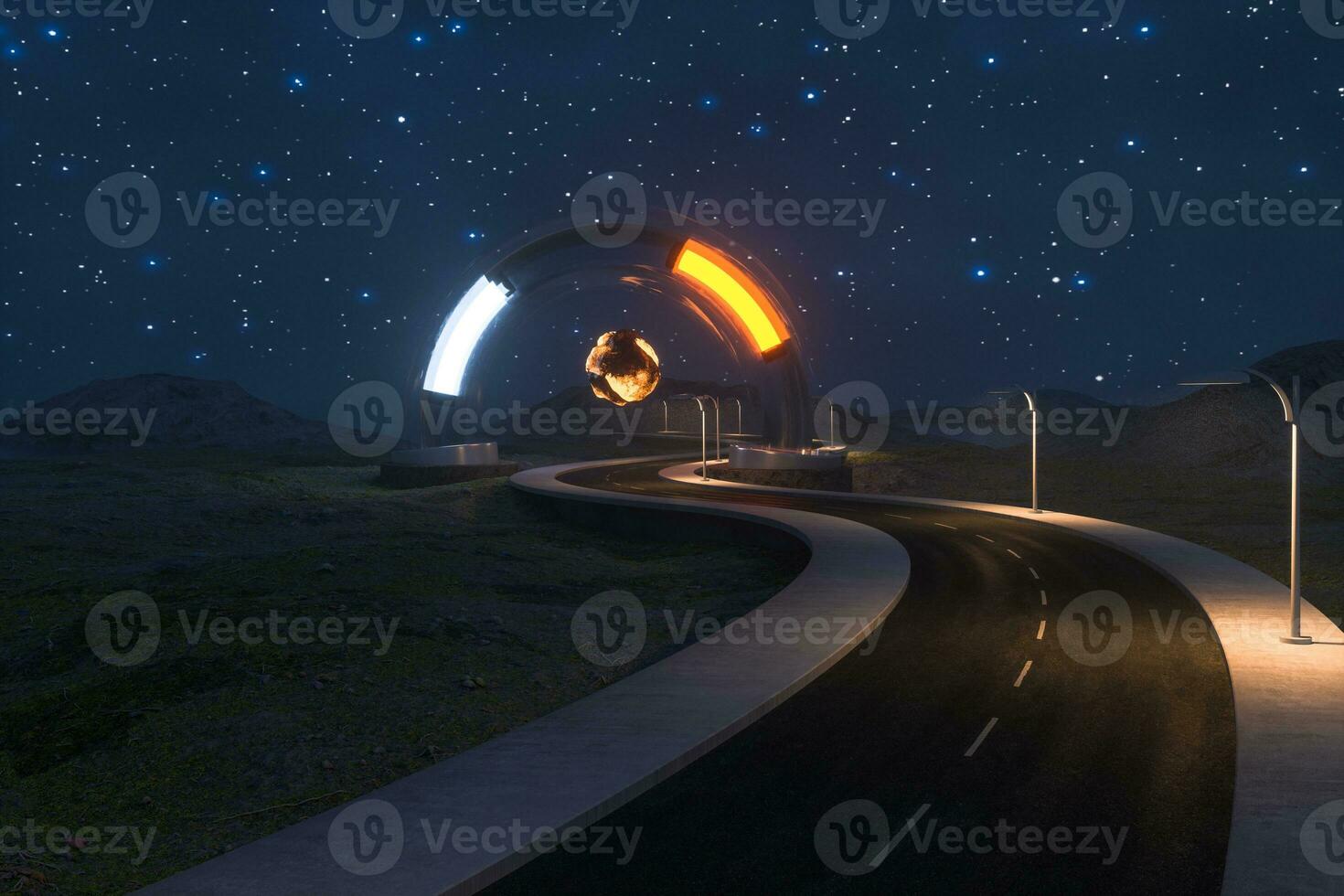 The waving road and the round magic entrance, 3d rendering. photo