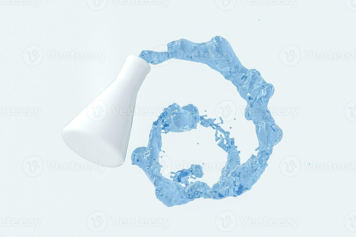 Chemical equipment bottle and splashing liquid, 3d rendering photo
