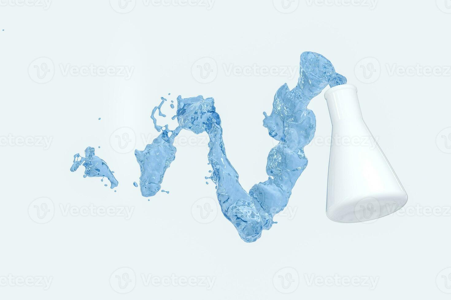 Chemical equipment bottle and splashing liquid, 3d rendering photo