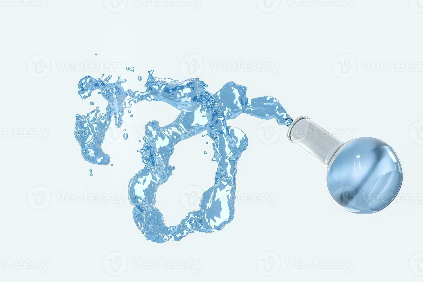 Chemical equipment bottle and splashing liquid, 3d rendering photo