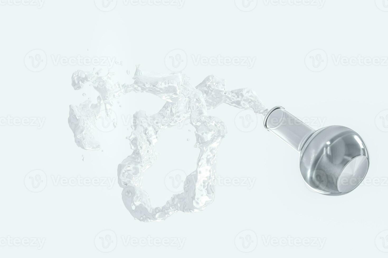 Chemical equipment bottle and splashing liquid, 3d rendering photo