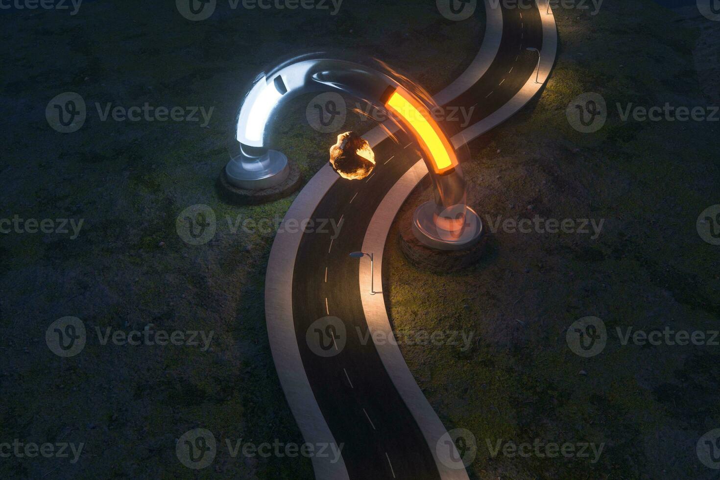 The waving road and the round magic entrance, 3d rendering. photo