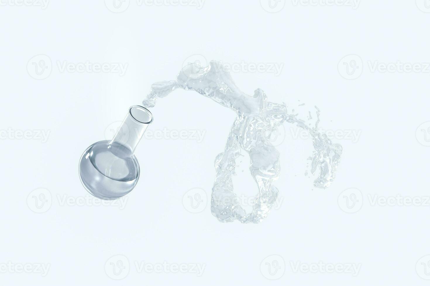 Chemical equipment bottle and splashing liquid, 3d rendering photo