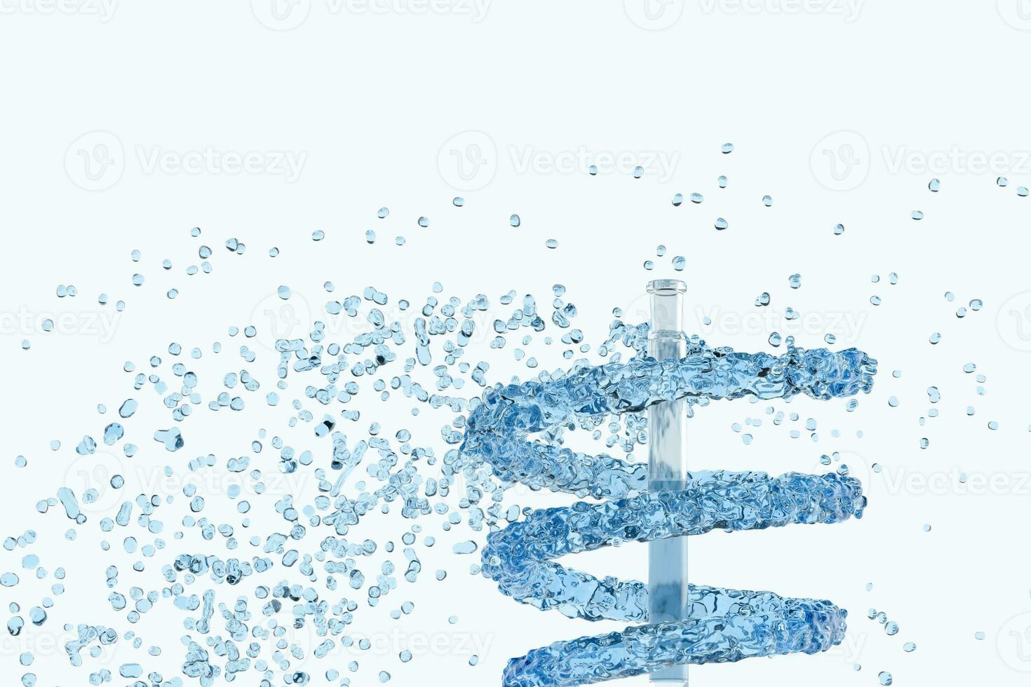 Chemical test tube and splashing liquid, 3d rendering photo