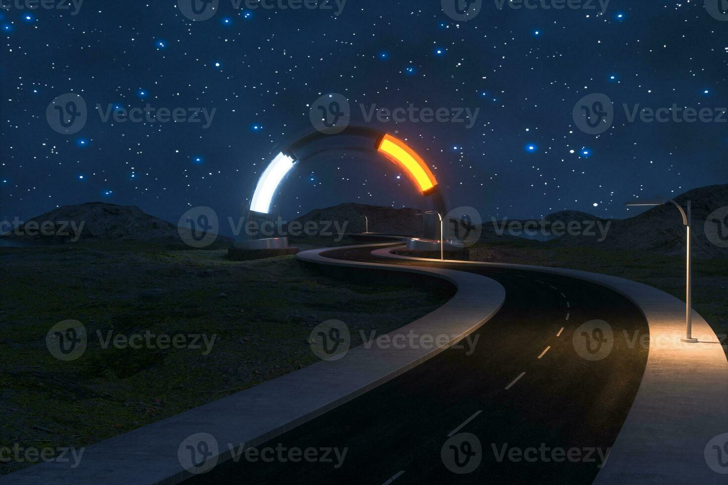 The waving road and the round magic entrance, 3d rendering. photo