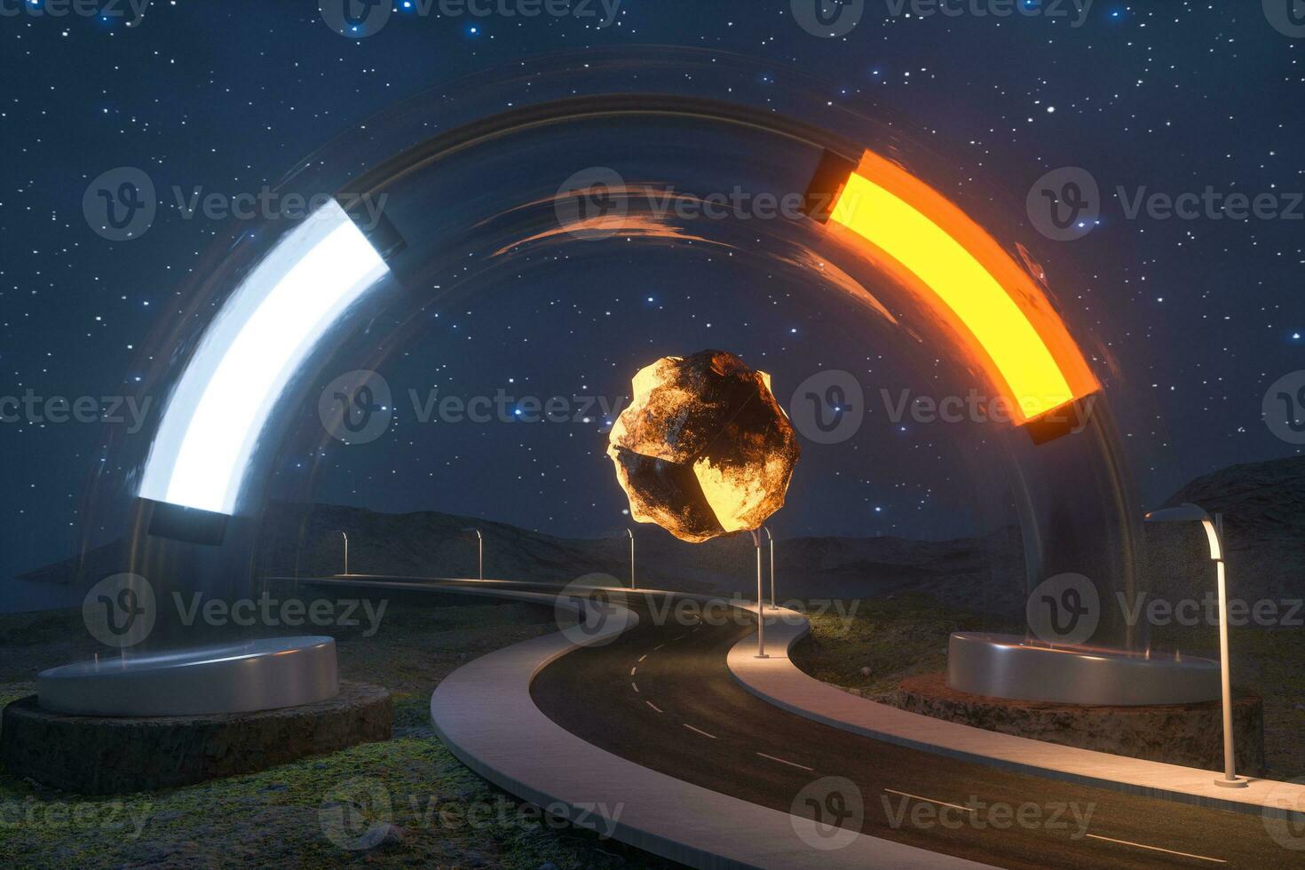 The waving road and the round magic entrance, 3d rendering. photo