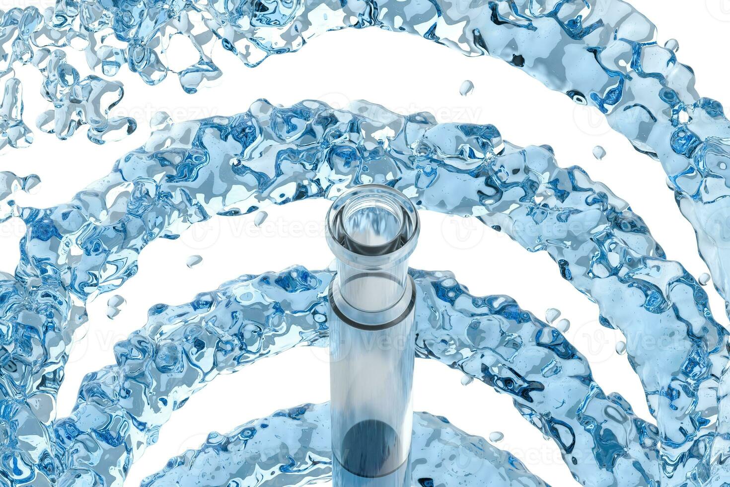Chemical test tube and splashing liquid, 3d rendering photo