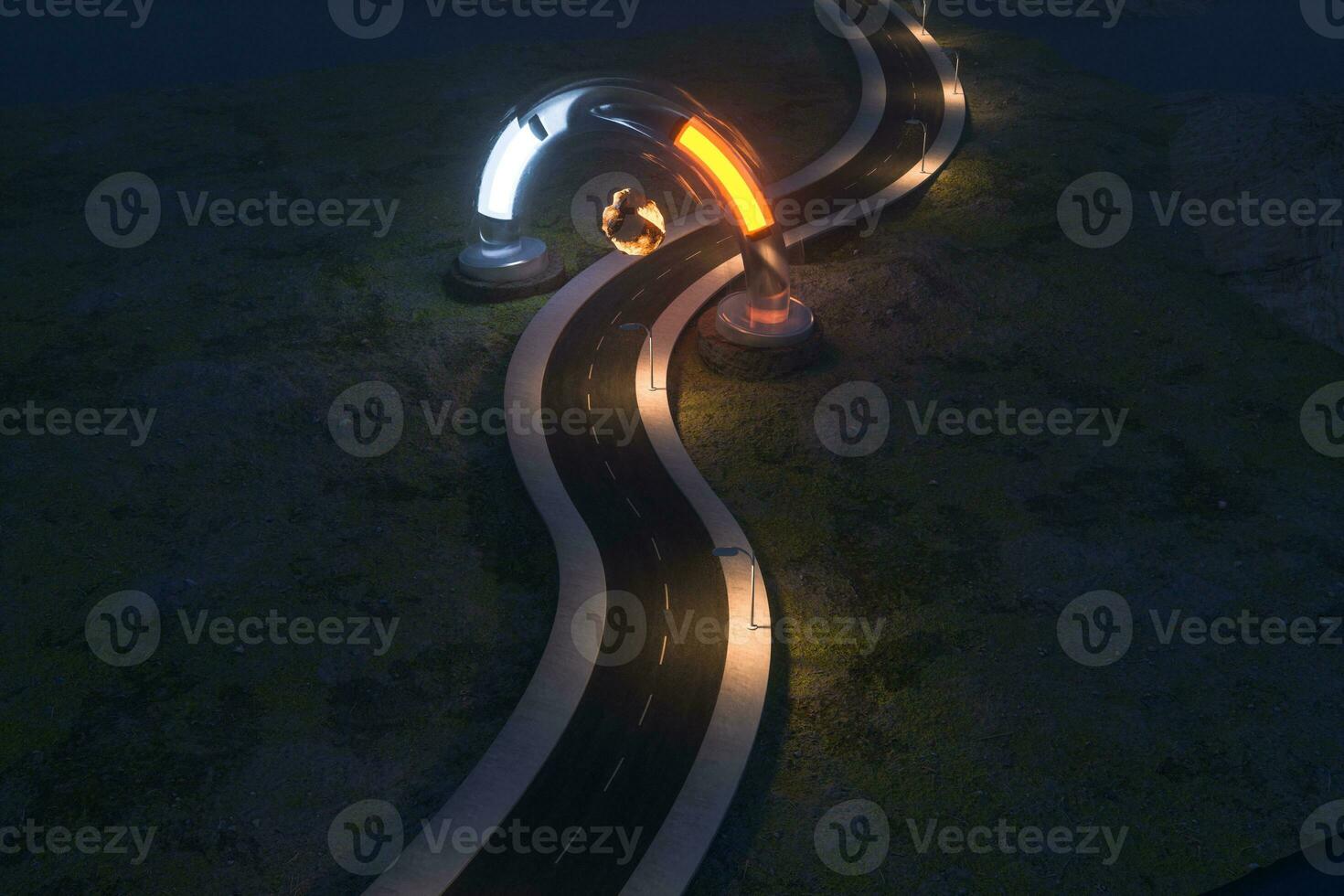 The waving road and the round magic entrance, 3d rendering. photo