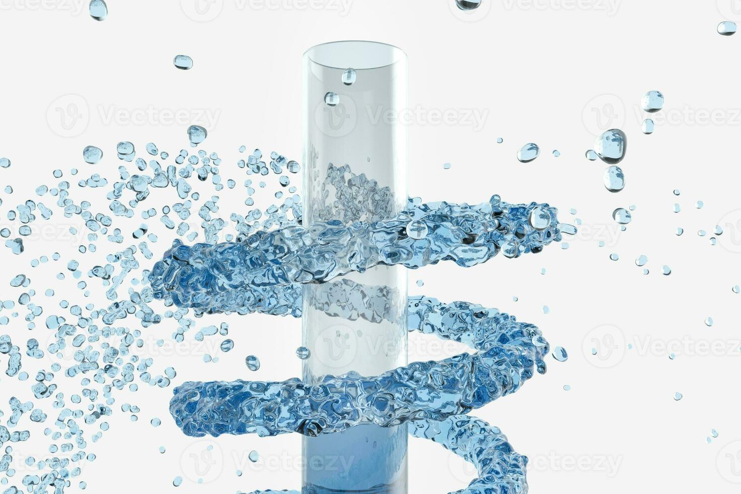 Chemical test tube and splashing liquid, 3d rendering photo