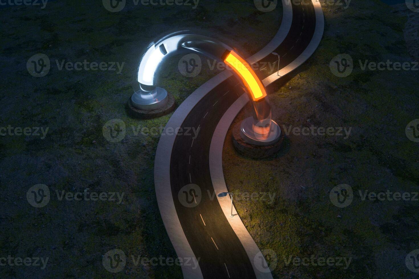 The waving road and the round magic entrance, 3d rendering. photo