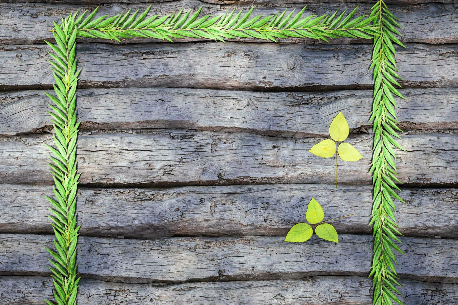 Leaves scattered on the wooden table, 3d rendering. photo