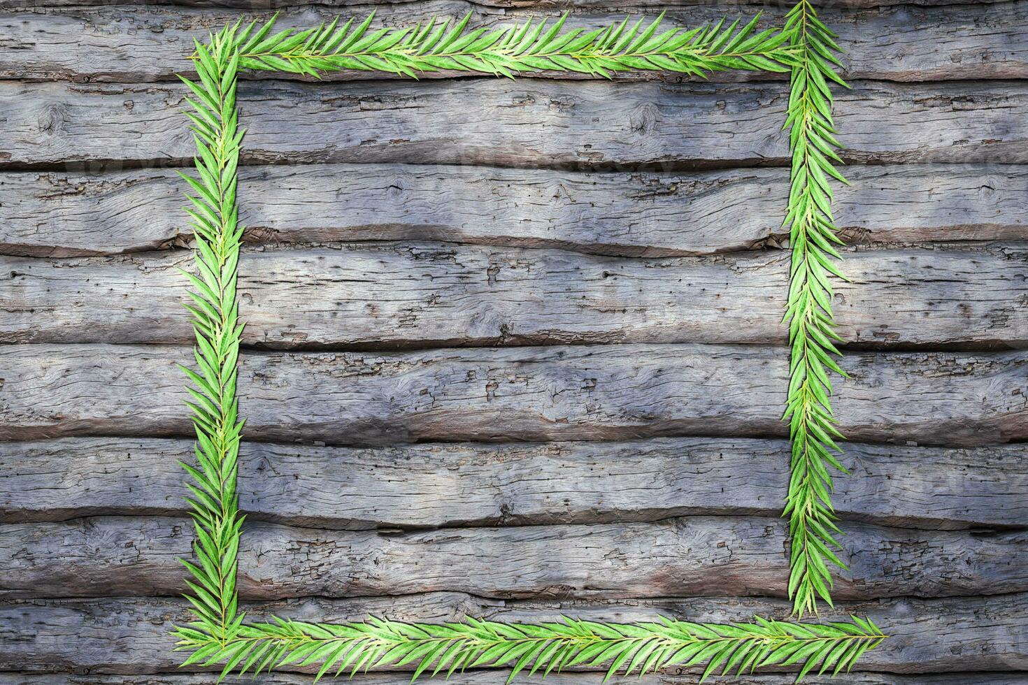 Leaves scattered on the wooden table, 3d rendering. photo