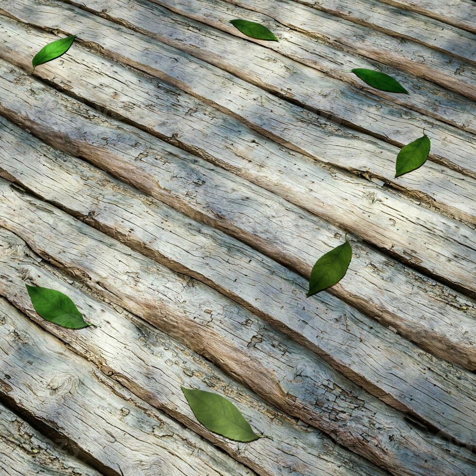 Leaves scattered on the wooden table, 3d rendering. photo