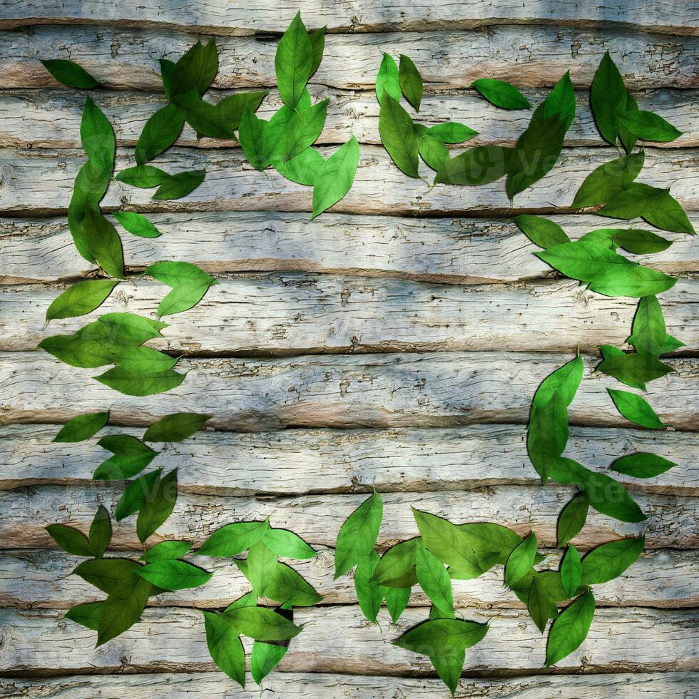 Leaves scattered on the wooden table, 3d rendering. photo