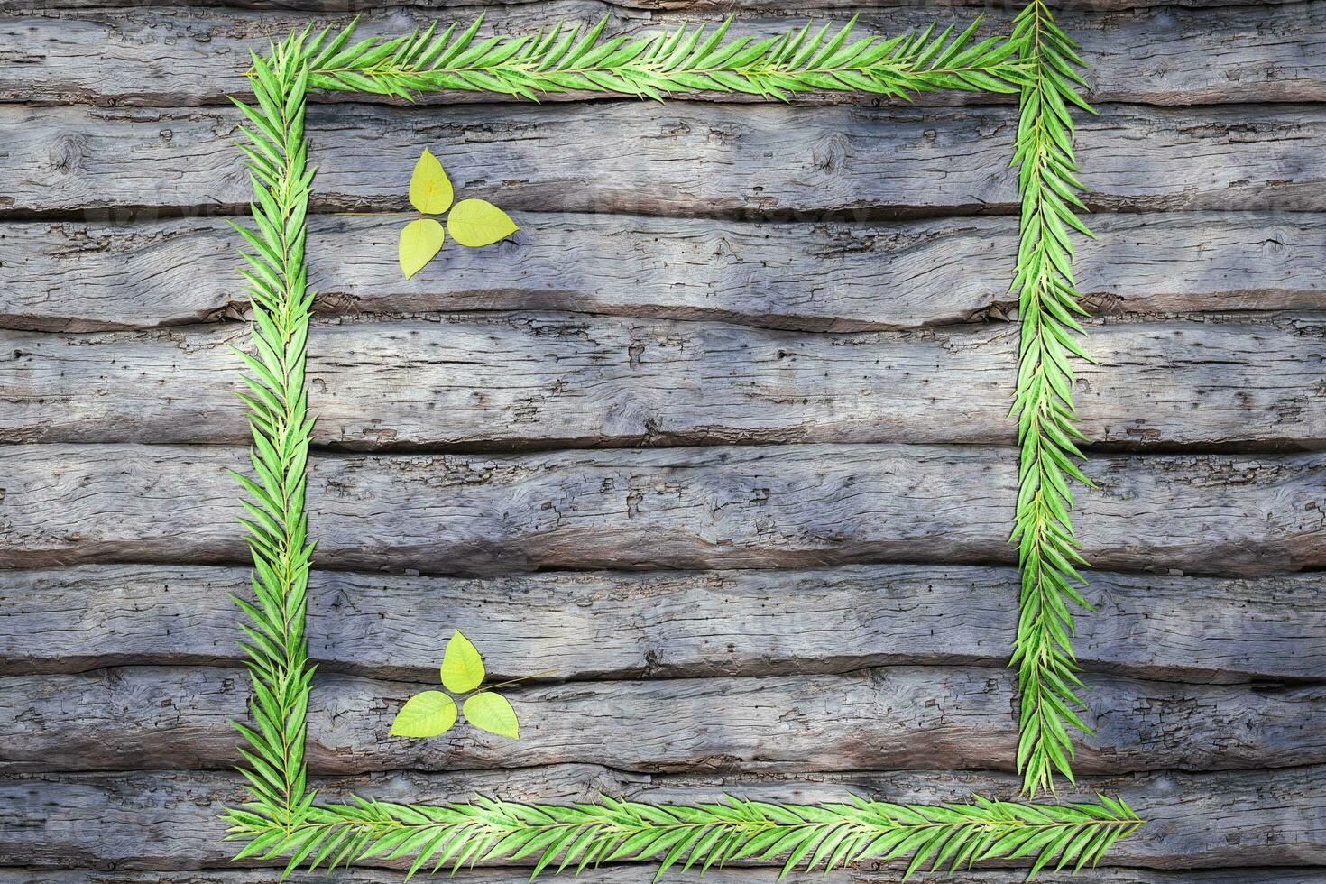 Leaves scattered on the wooden table, 3d rendering. photo