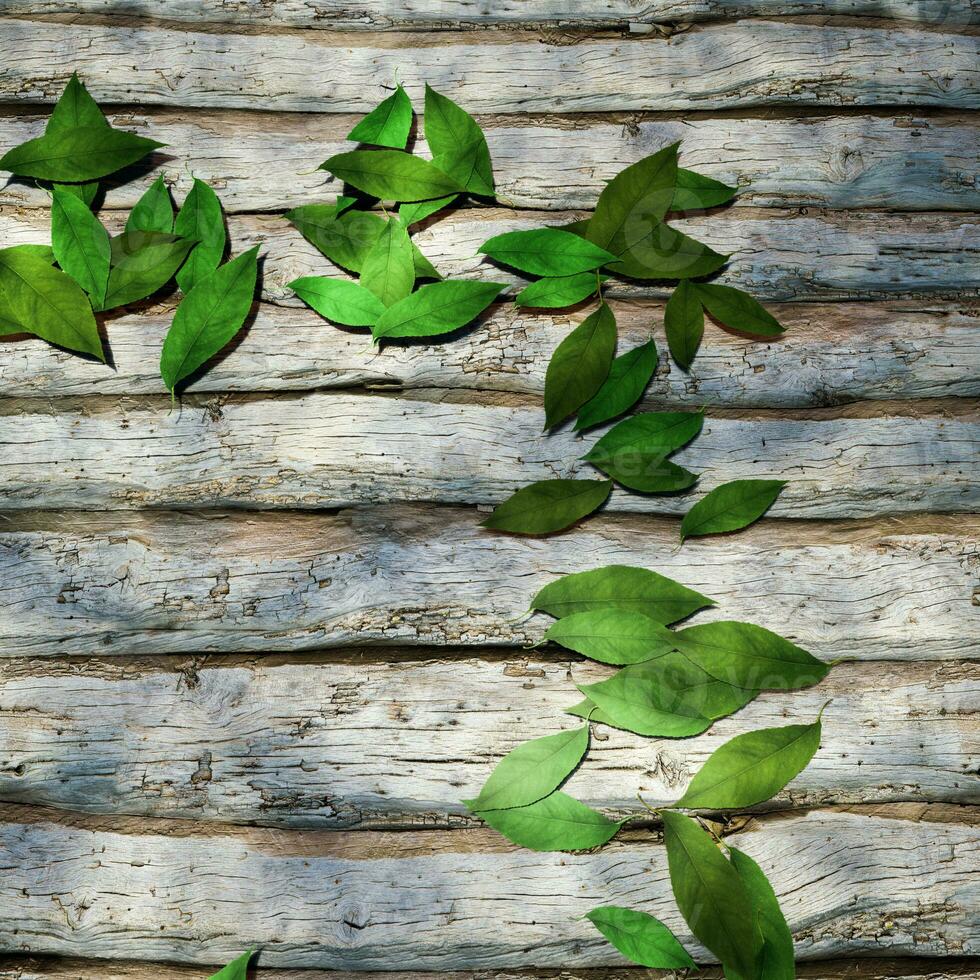 Leaves scattered on the wooden table, 3d rendering. photo