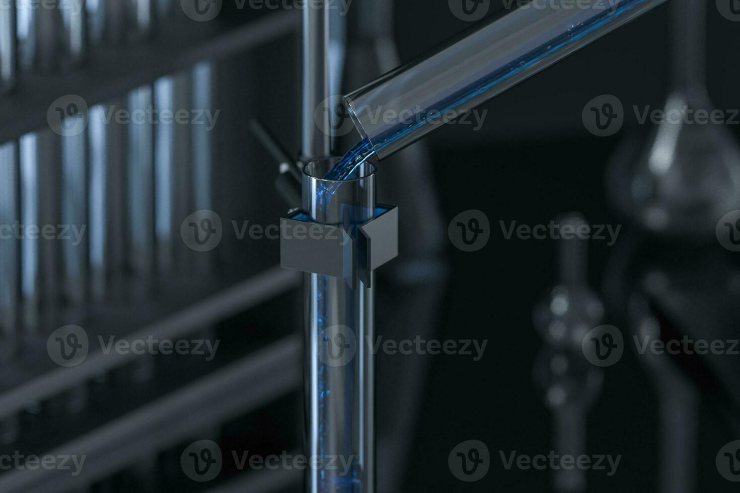 Chemical instruments and reagents in the lab, 3d rendering photo