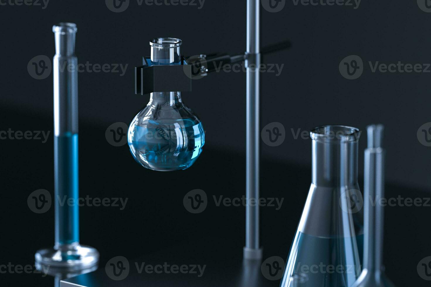 Chemical instruments and reagents in the lab, 3d rendering photo