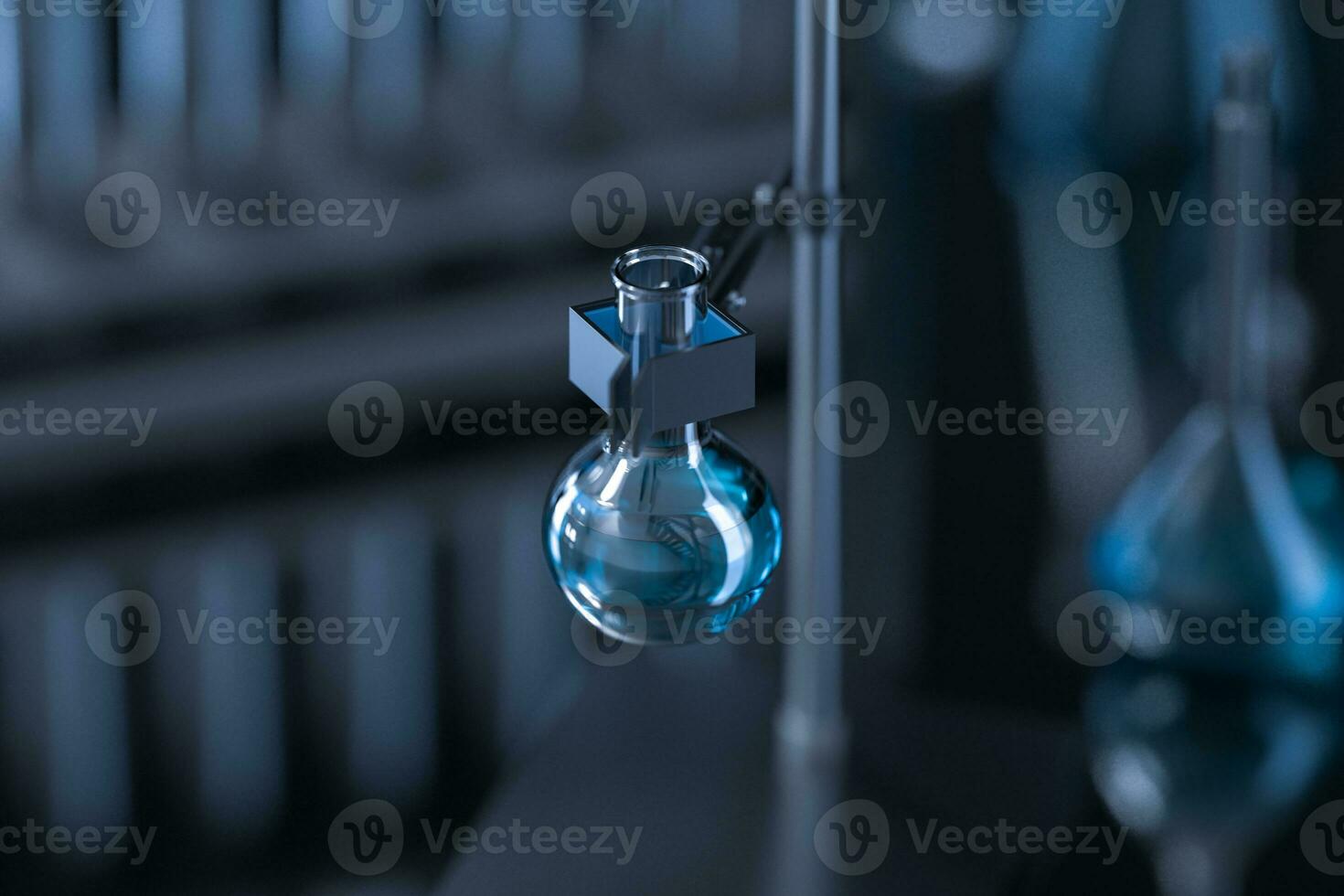 Chemical instruments and reagents in the lab, 3d rendering photo
