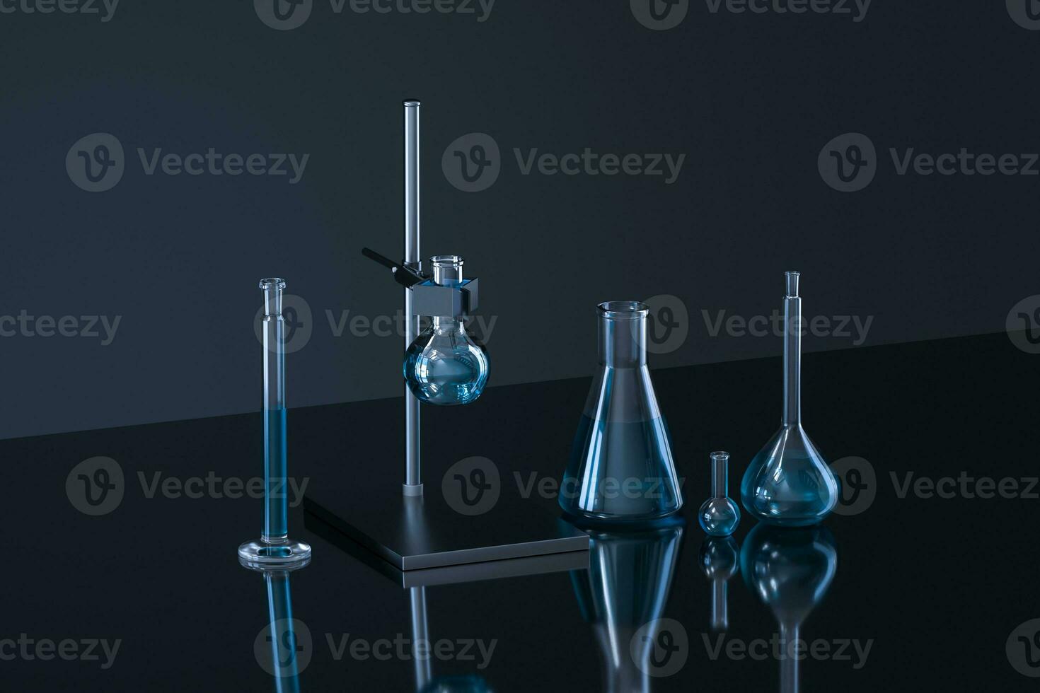 Chemical instruments and reagents in the lab, 3d rendering photo