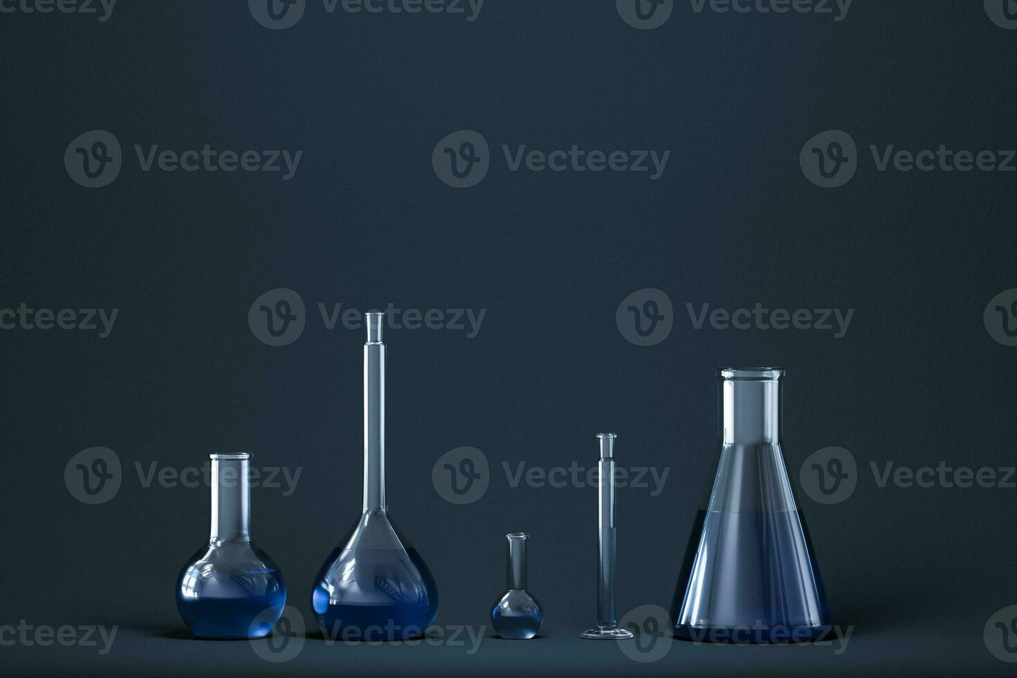 Chemical instruments and reagents in the lab, 3d rendering photo