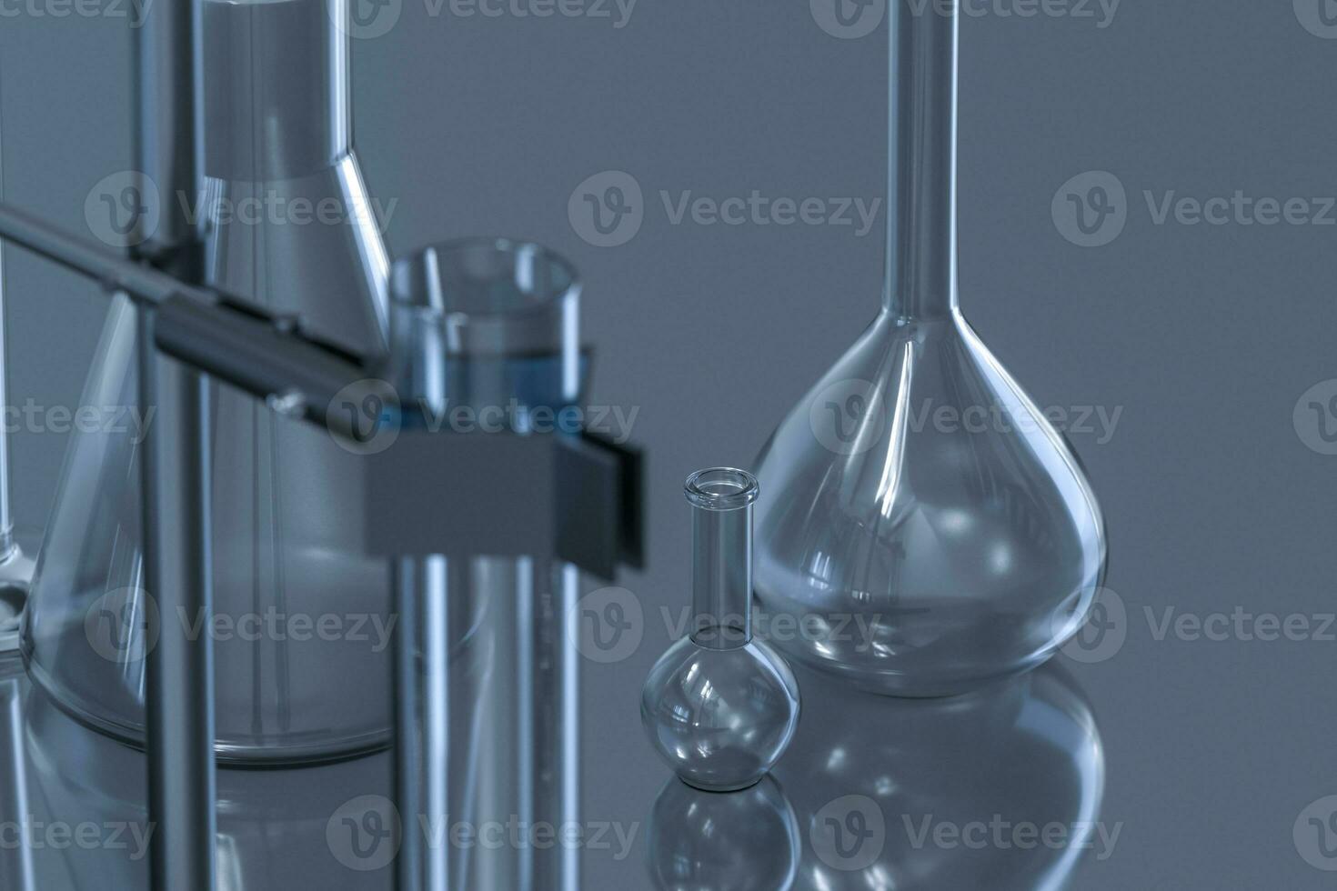 Chemical instruments and reagents in the lab, 3d rendering photo