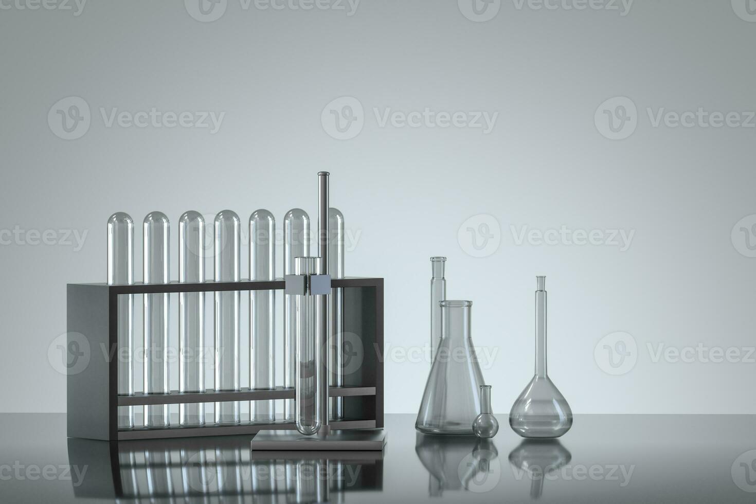 Chemical instruments and reagents in the lab, 3d rendering photo