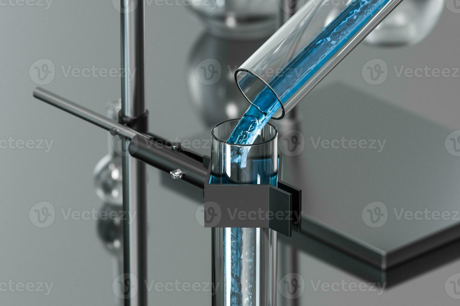 Chemical instruments and reagents in the lab, 3d rendering photo