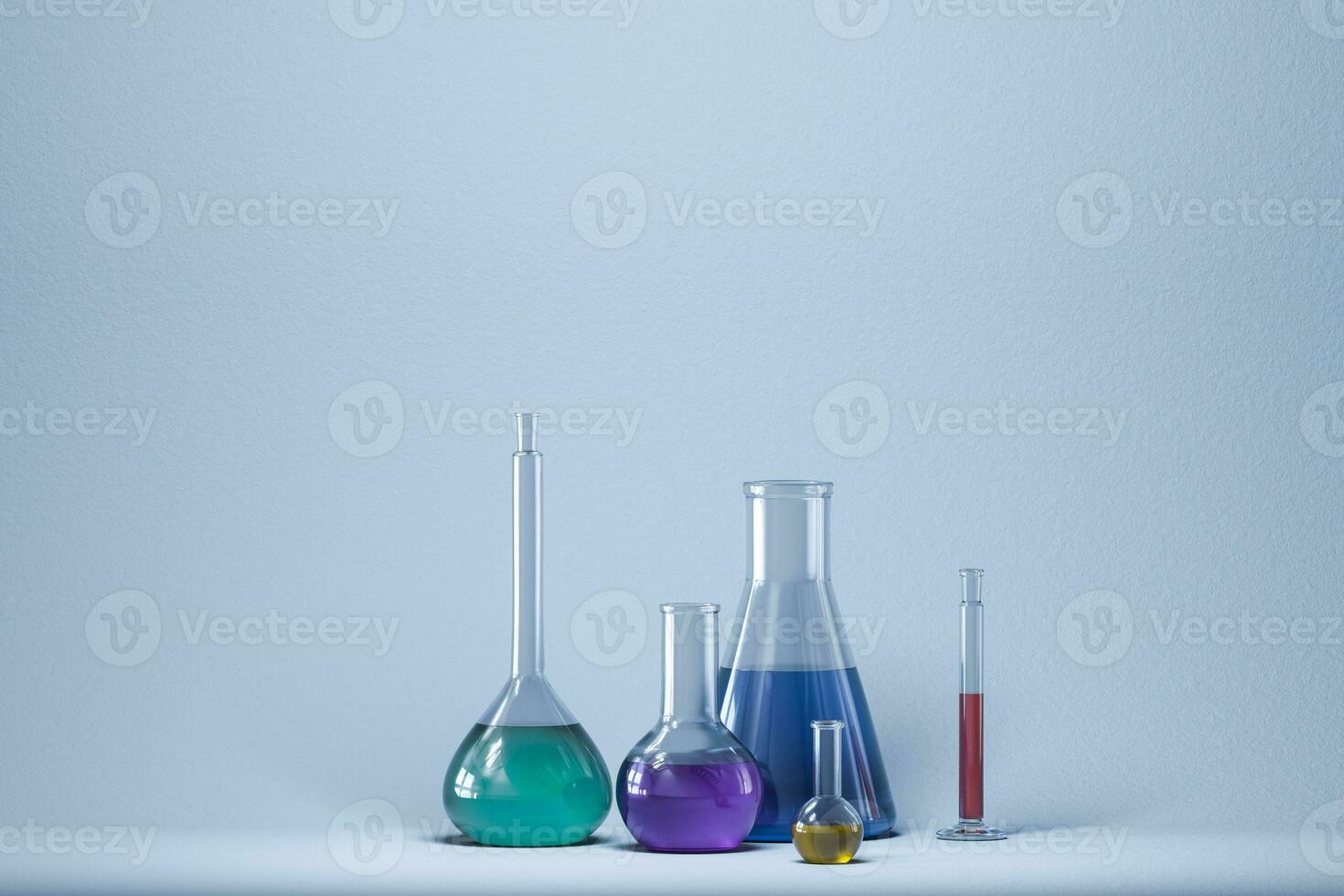 Chemical instruments and reagents in the lab, 3d rendering photo