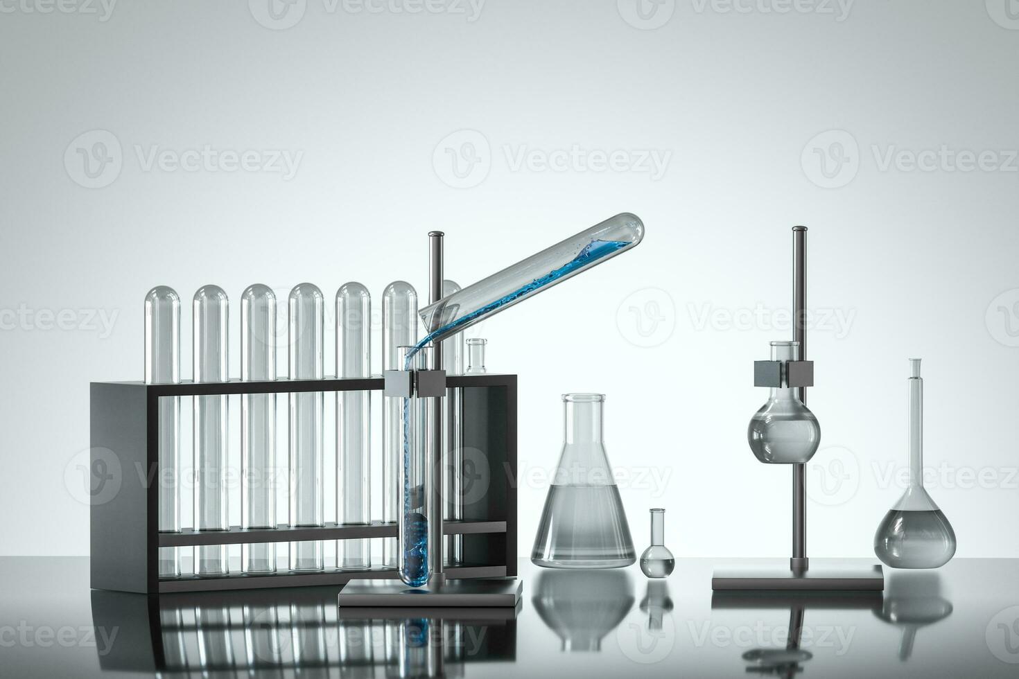 Chemical instruments and reagents in the lab, 3d rendering photo