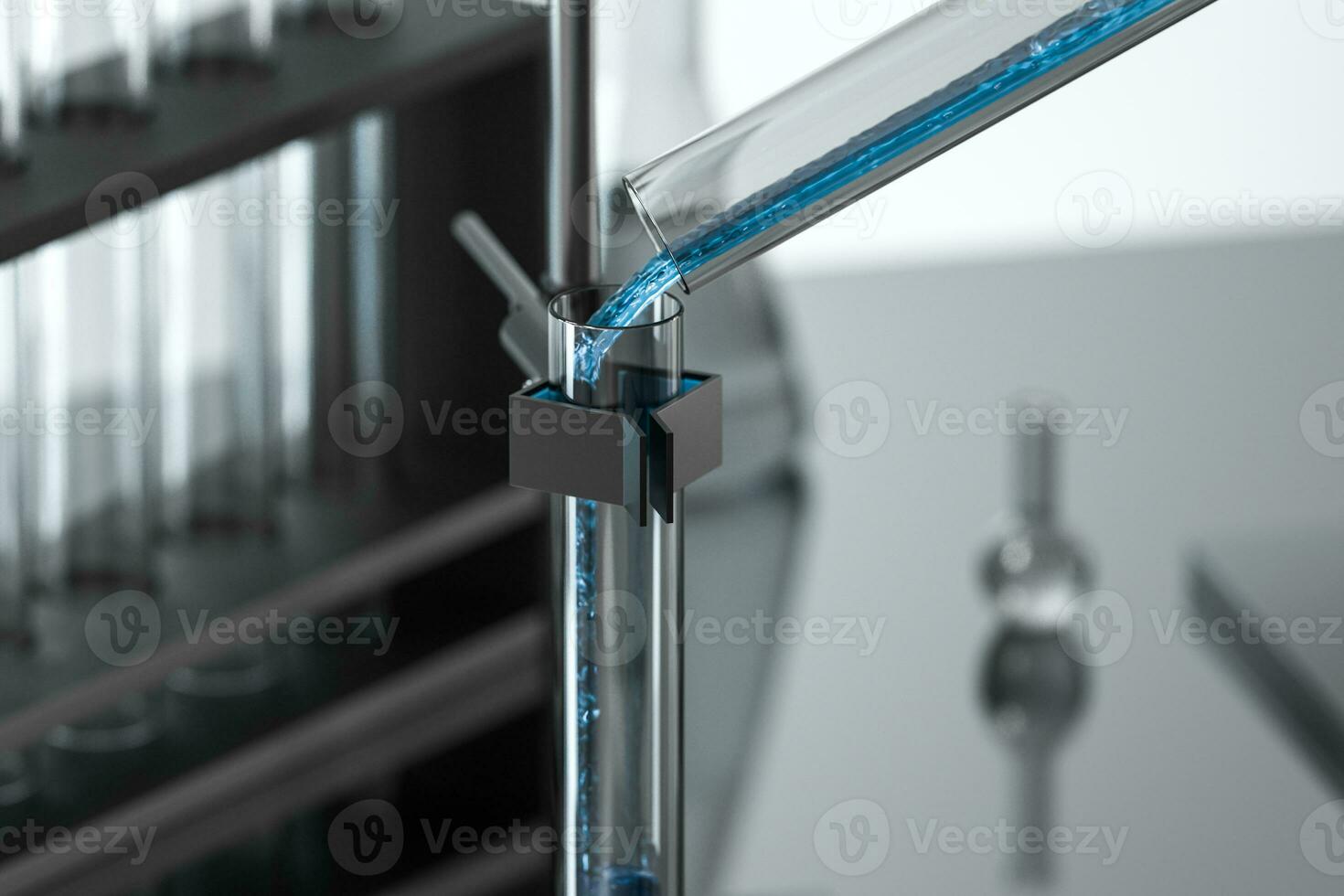 Chemical instruments and reagents in the lab, 3d rendering photo