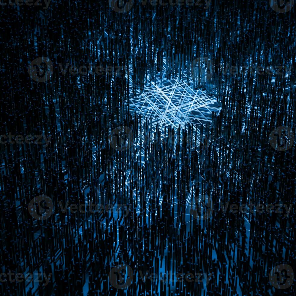 Dark technological background with glowing lines, 3d rendering. photo
