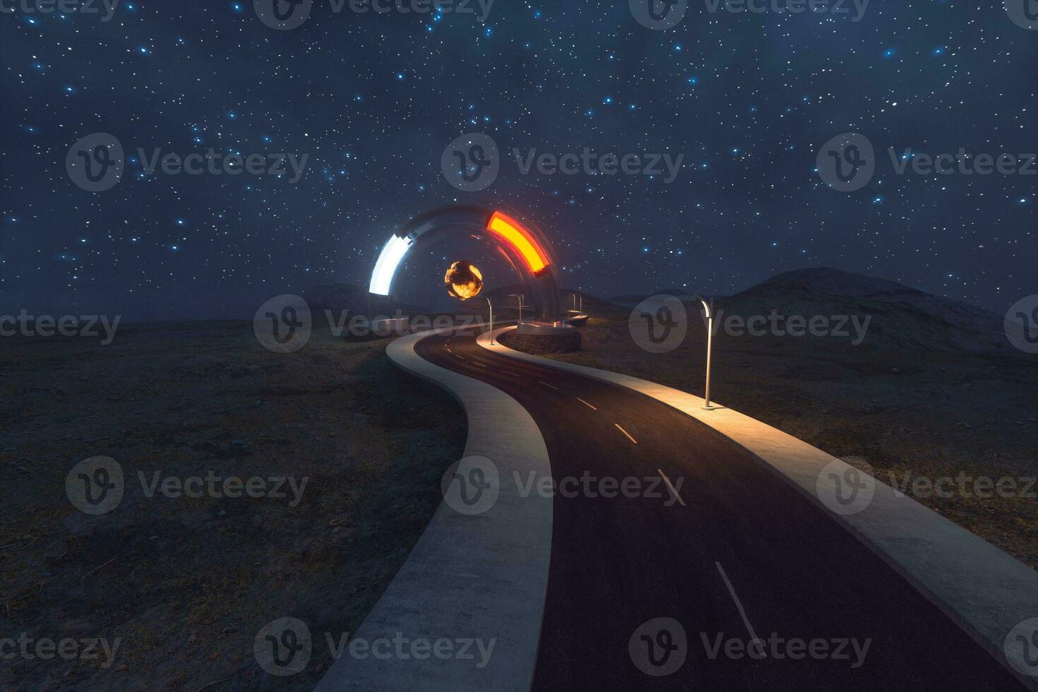 The waving road and the round magic entrance, 3d rendering. photo