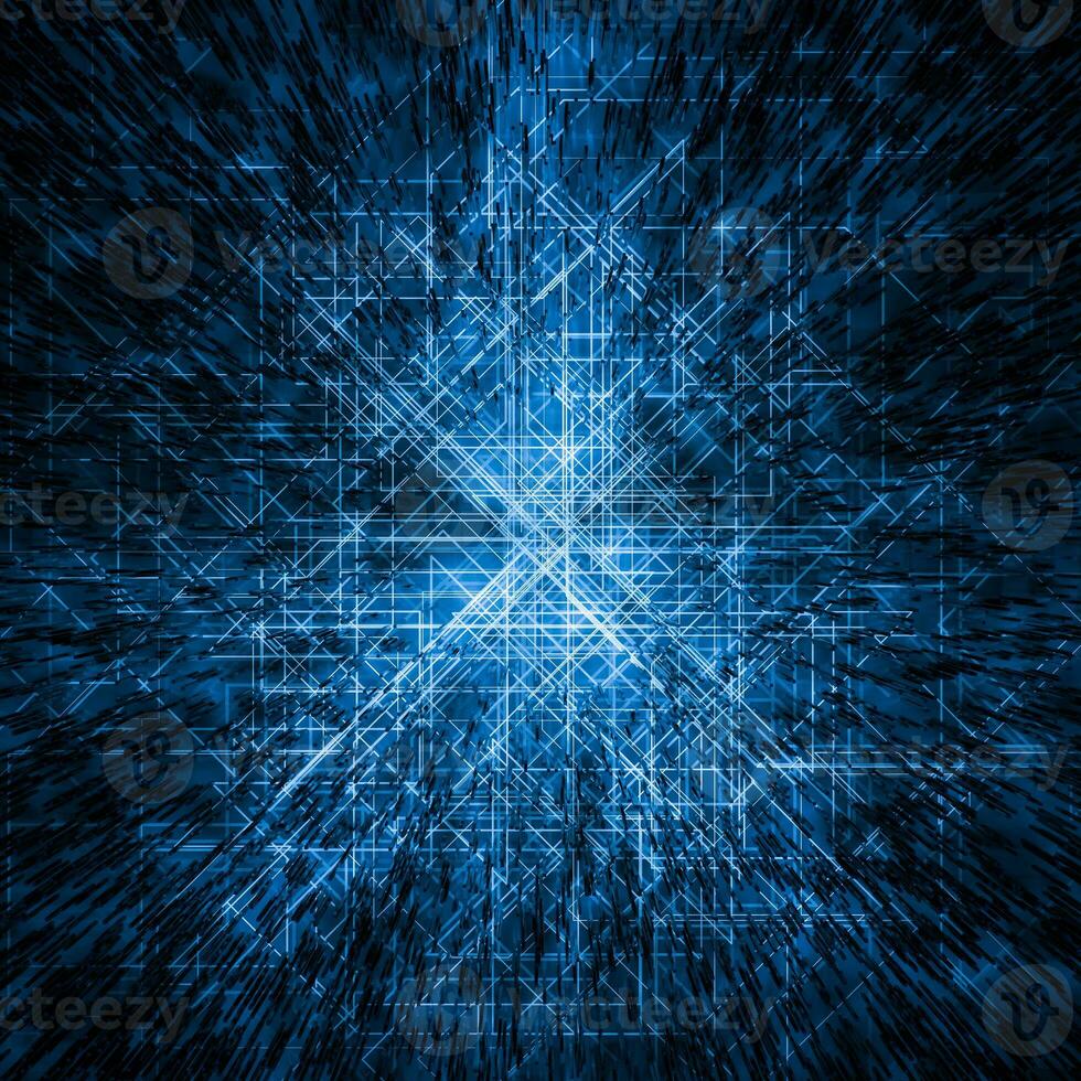 Dark technological background with glowing lines, 3d rendering. photo