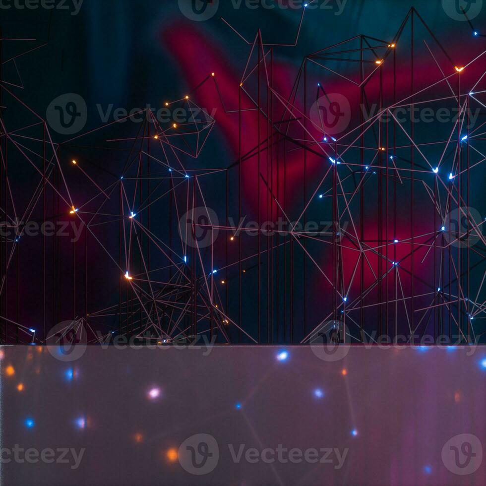 Purple digital lines with dark gradient background, 3d rendering. photo