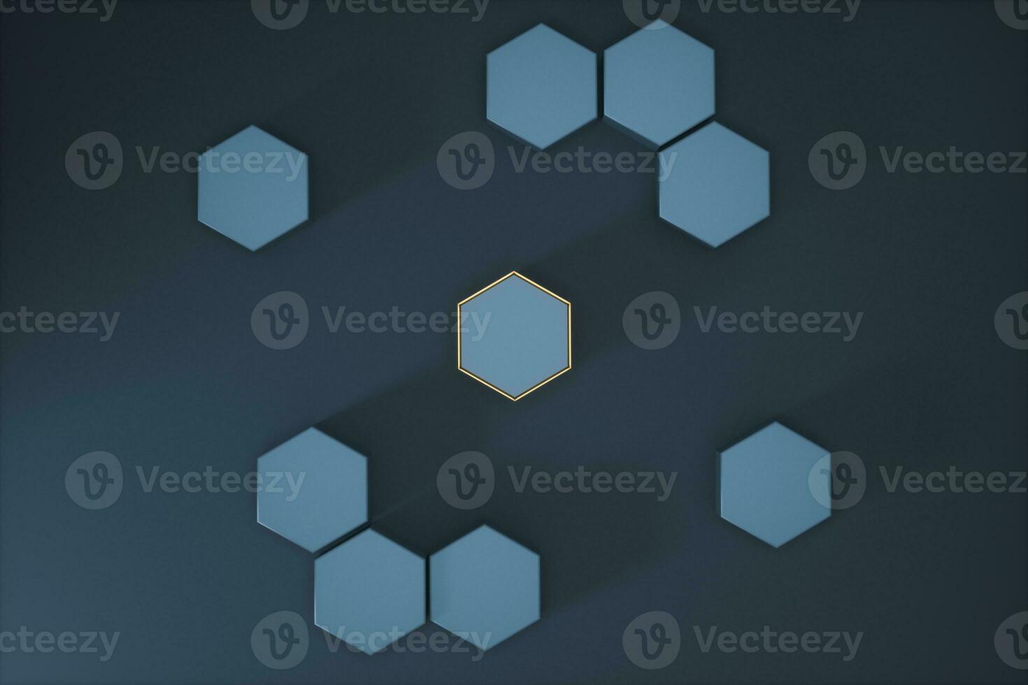 Dark hexagonal platforms connected together background, 3d rendering photo