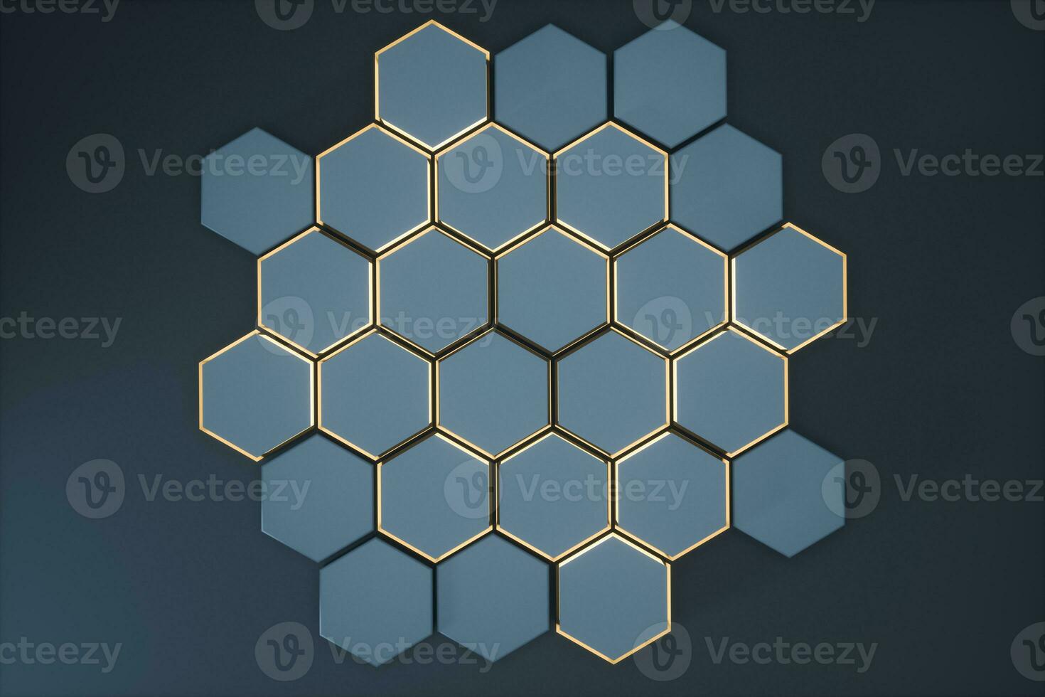 Dark hexagonal platforms connected together background, 3d rendering photo