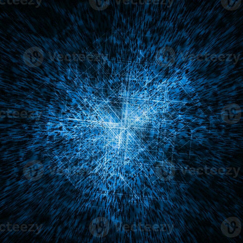Dark technological background with glowing lines, 3d rendering. photo