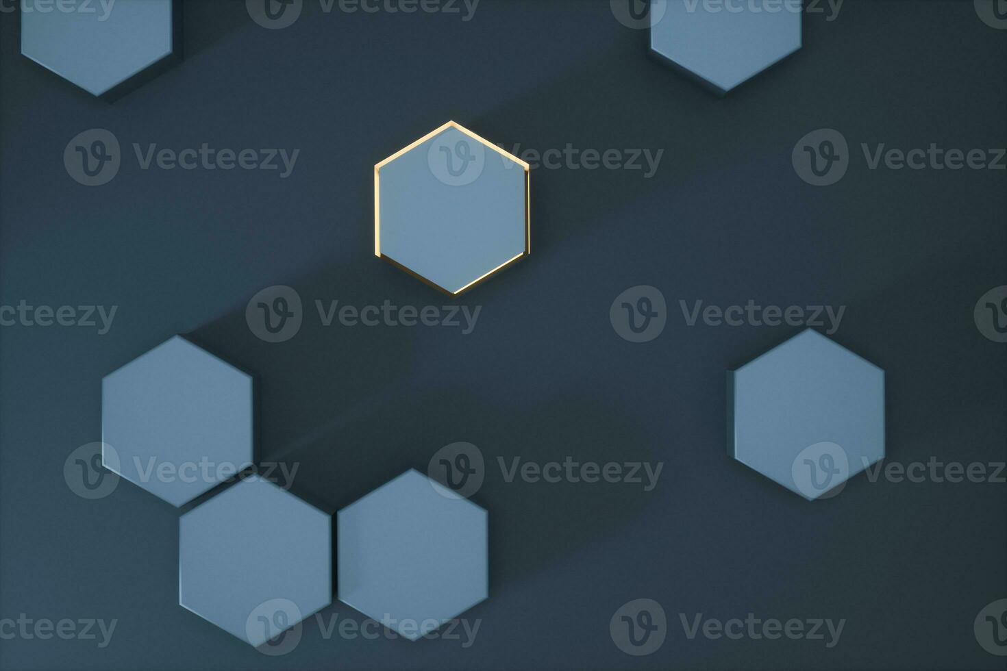 Dark hexagonal platforms connected together background, 3d rendering photo