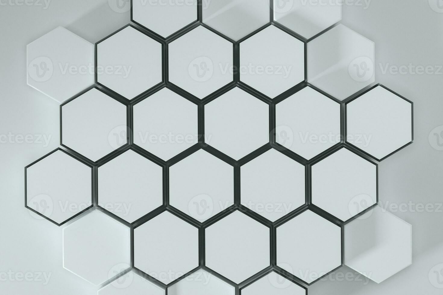 White hexagonal platforms connected together background, 3d rendering photo