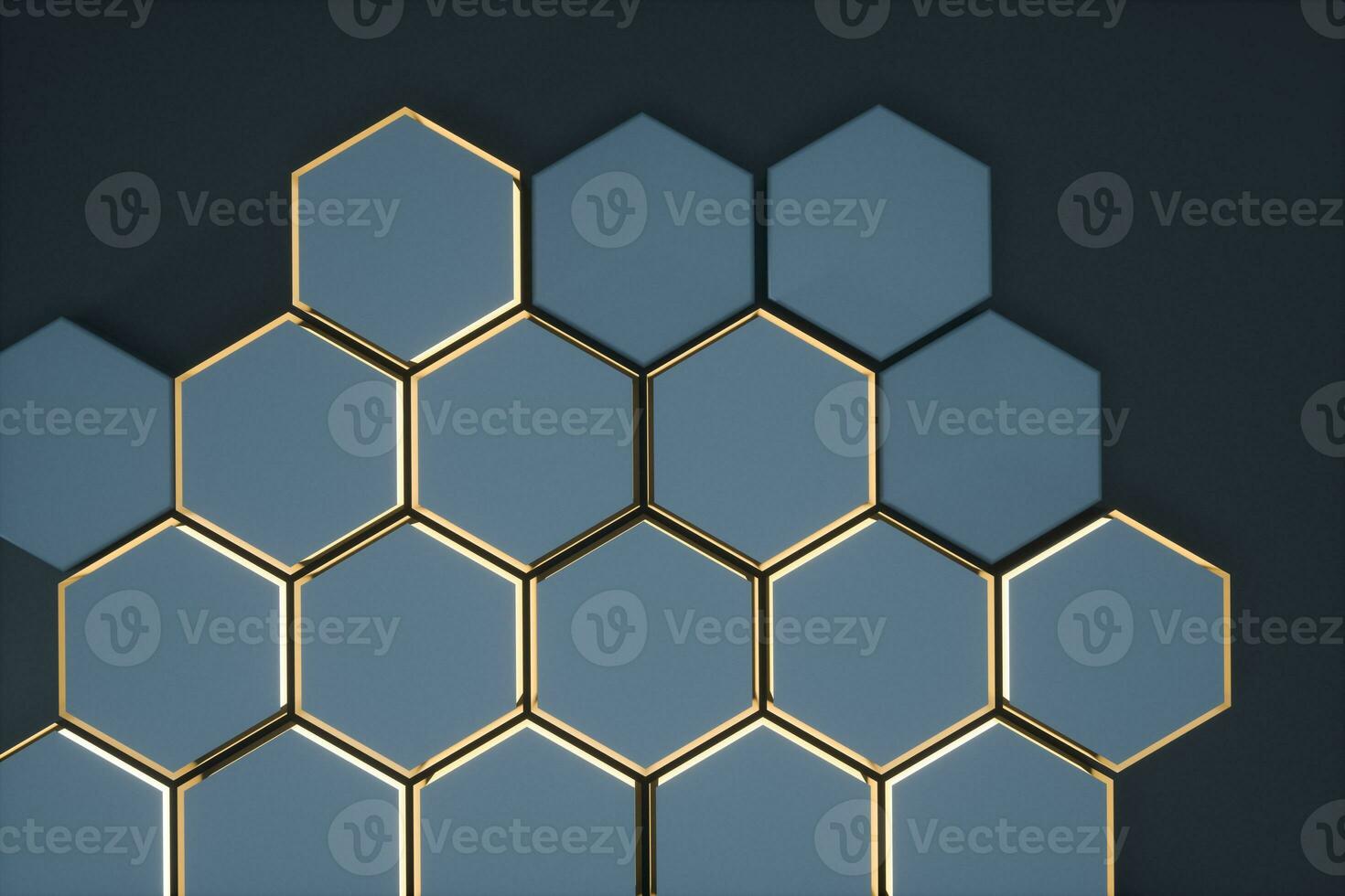 Dark hexagonal platforms connected together background, 3d rendering photo