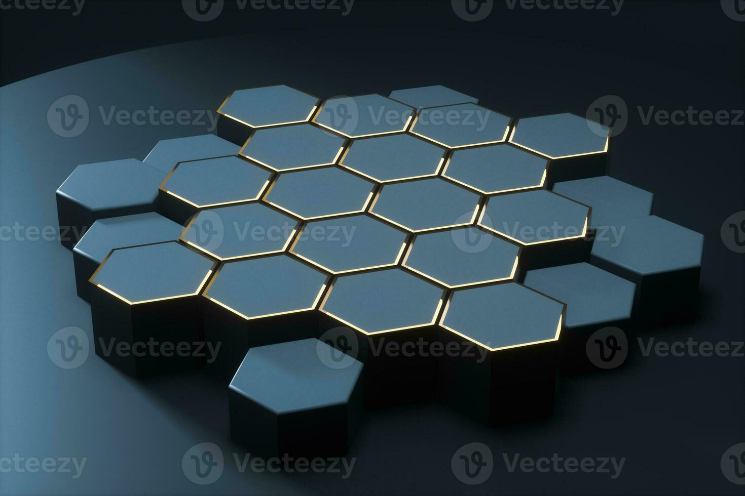 oscuro hexagonal plataformas conectado juntos fondo, 3d representación foto