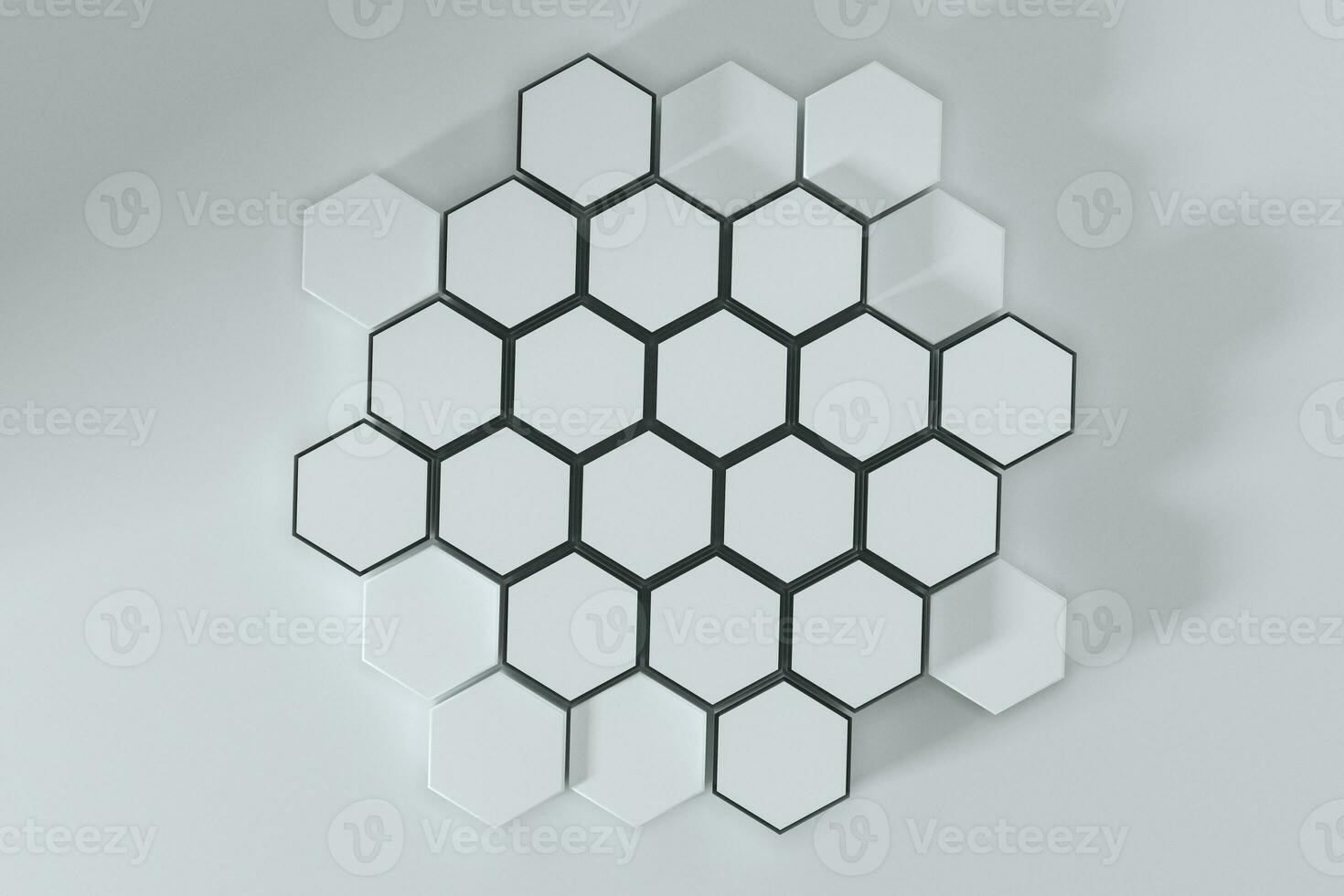 blanco hexagonal plataformas conectado juntos fondo, 3d representación foto