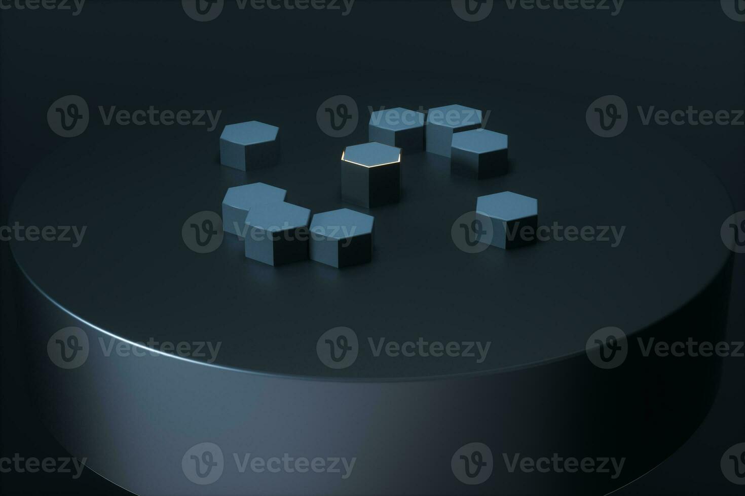 Dark hexagonal platforms connected together background, 3d rendering photo