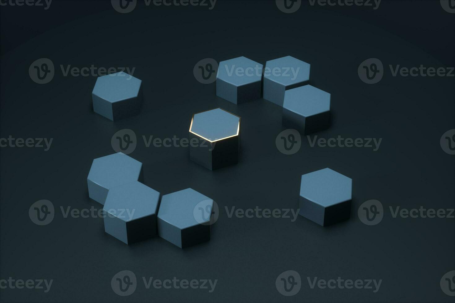 Dark hexagonal platforms connected together background, 3d rendering photo