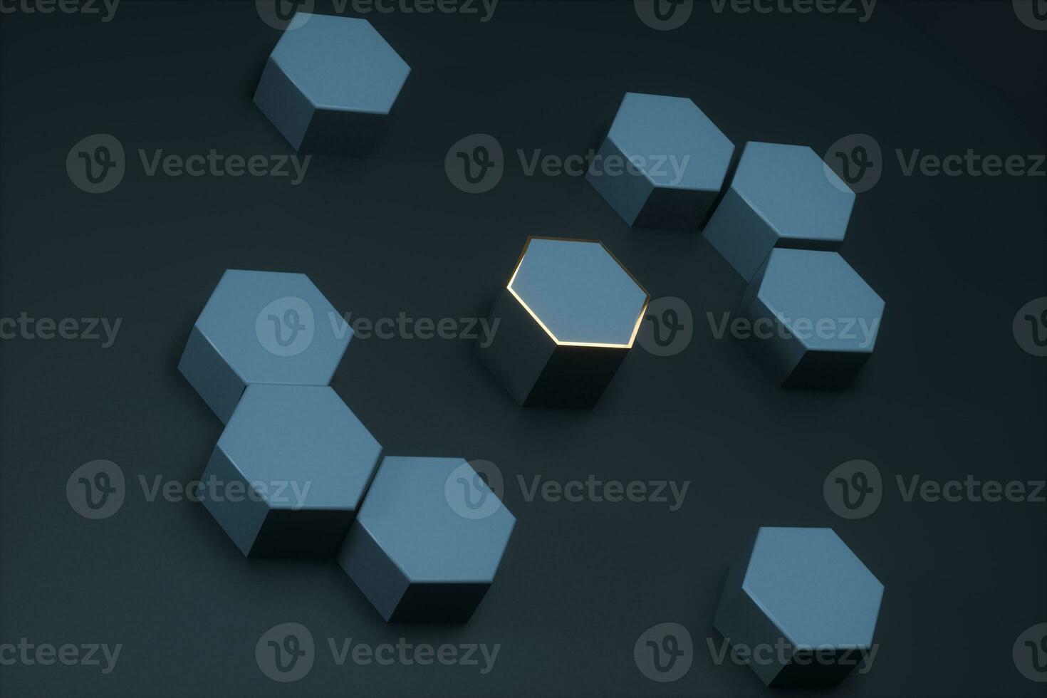 Dark hexagonal platforms connected together background, 3d rendering photo