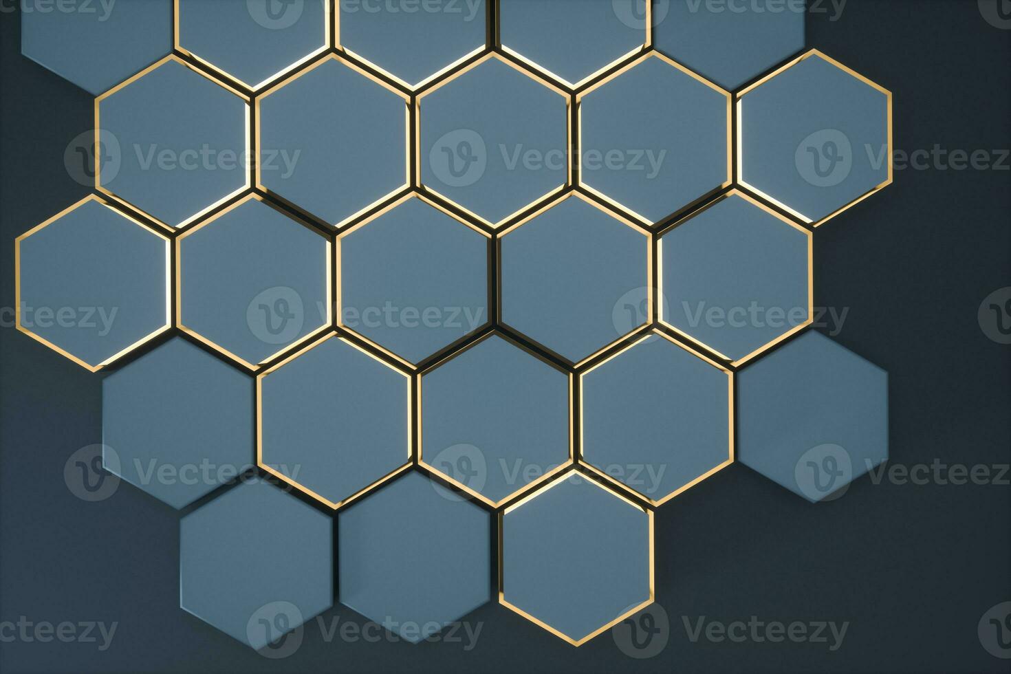 Dark hexagonal platforms connected together background, 3d rendering photo