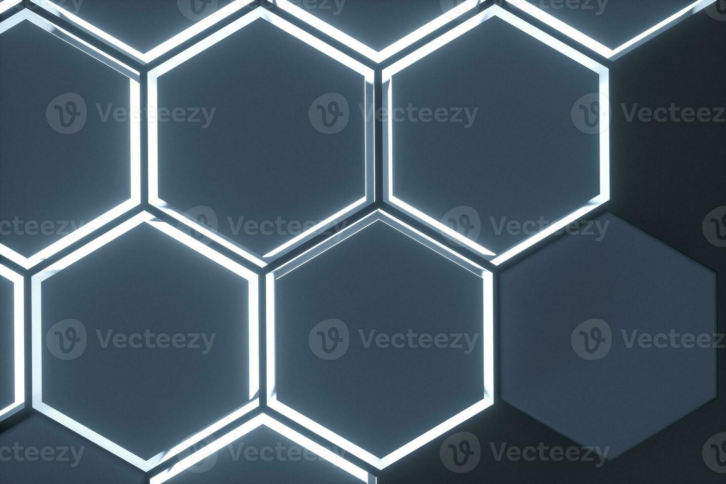 Dark hexagonal platforms connected together background, 3d rendering photo