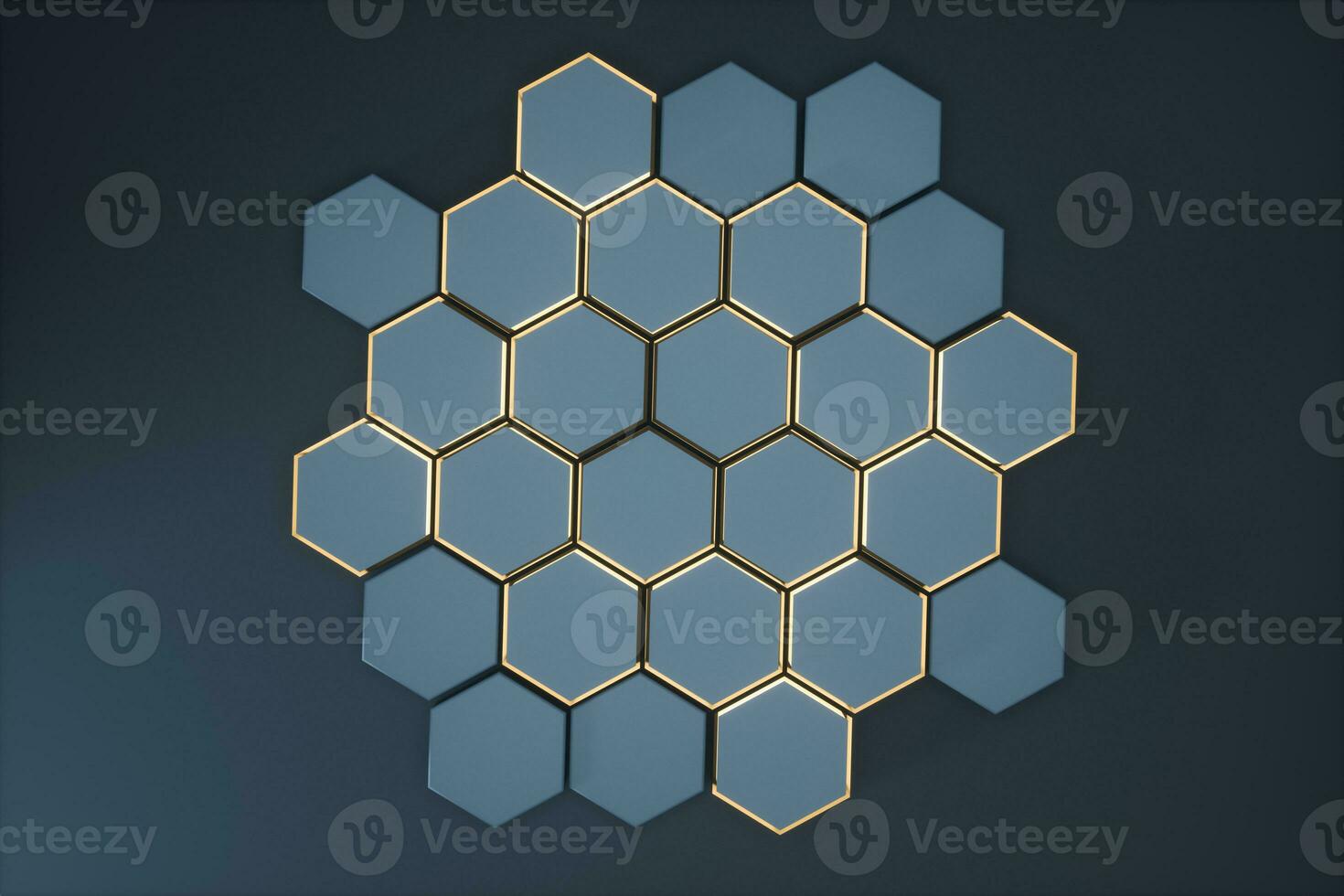 Dark hexagonal platforms connected together background, 3d rendering photo